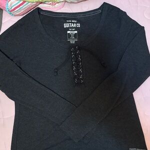 Hard Rock Cafe Charcoal Lace-Up Top